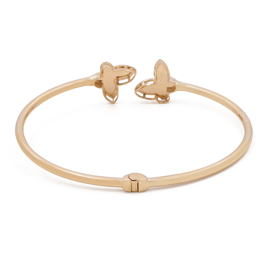Miral Jewelry presents the 14K Gold Fashion Butterfly Bracelet, featuring butterfly motifs at both ends and displayed on a white background.