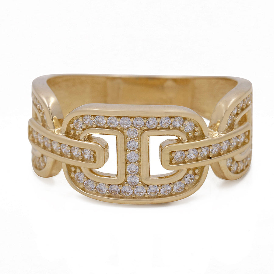 14K Yellow Gold Fashion Links Ring with Cubic Zirconias bracelet from Miral Jewelry, featuring pave-set Cubic Zirconias on a white background.