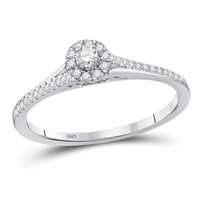 A white gold diamond halo engagement ring.