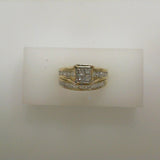 Yellow 10 Karat Square Diamond Bridal Set Size 7 With 1.50Tw Cushion And Round Diamonds