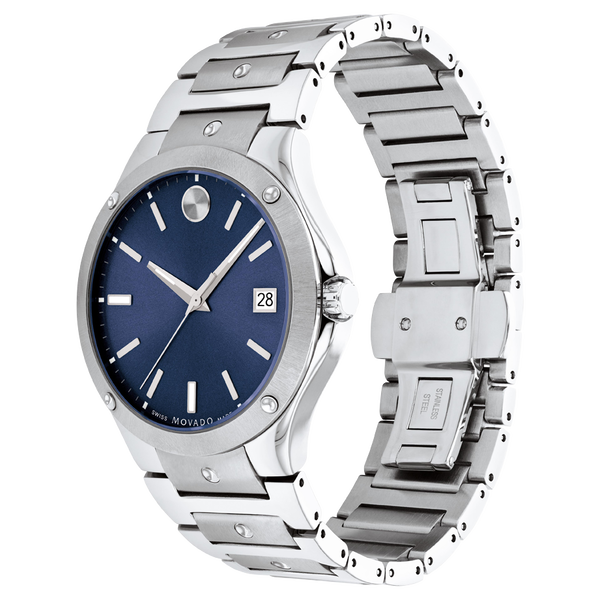 MOVADO SE Silver and Blue Classic Watch