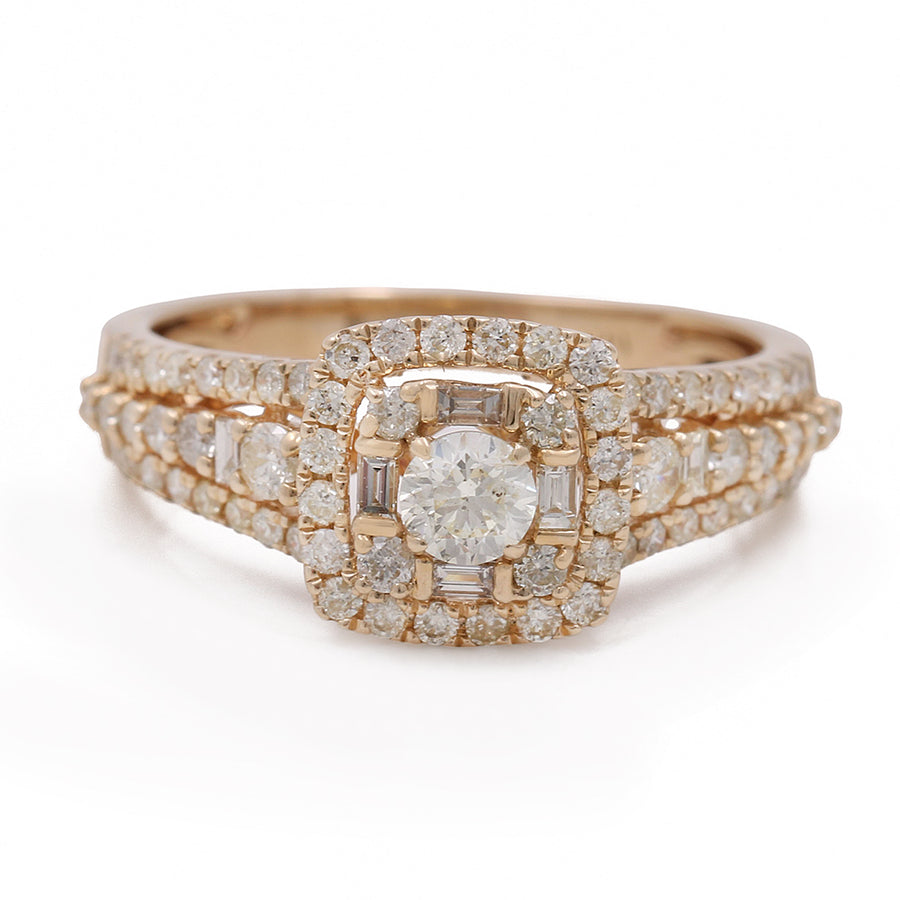 A Miral Jewelry 14K Yellow Gold Women's Contemporary Diamond Engagement Ring with 1.15 TW Round Diamonds.