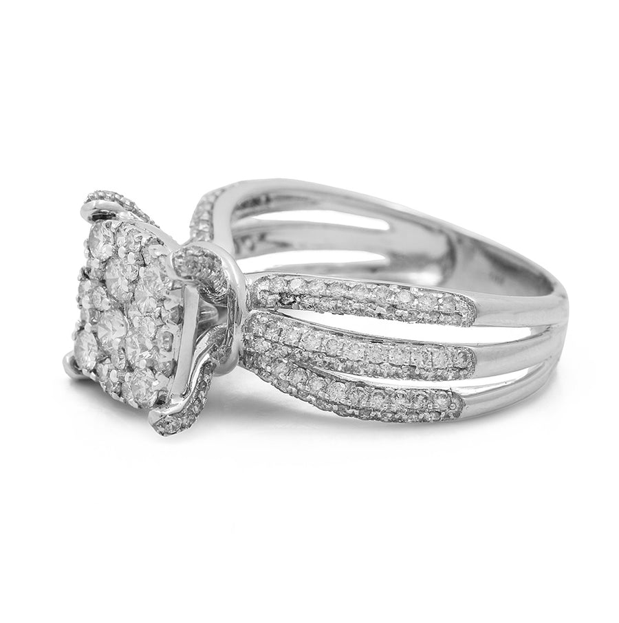 A Miral Jewelry 14K White Gold Women's Contemporary Diamond Engagement Ring with 1.61 TW Round Diamonds.