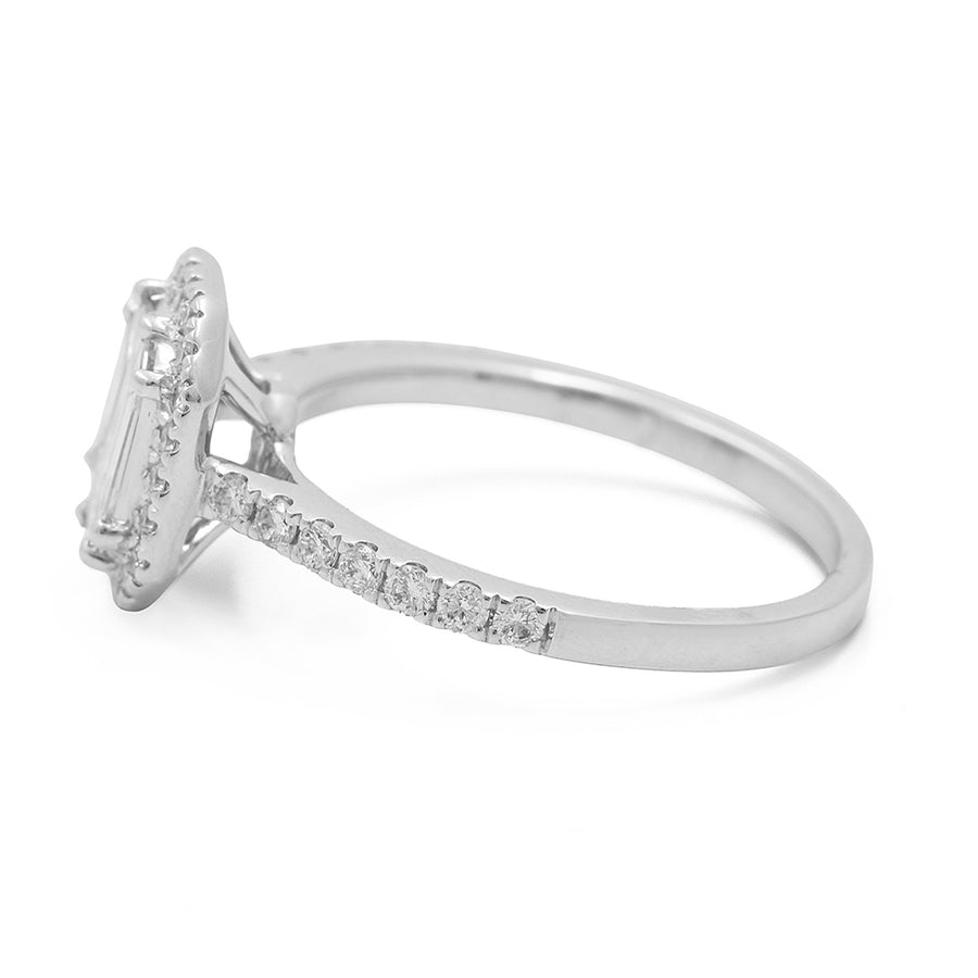 A stunning Miral Jewelry 14K White Gold Women's Contemporary Diamond Engagement Ring adorned with a diamond halo.