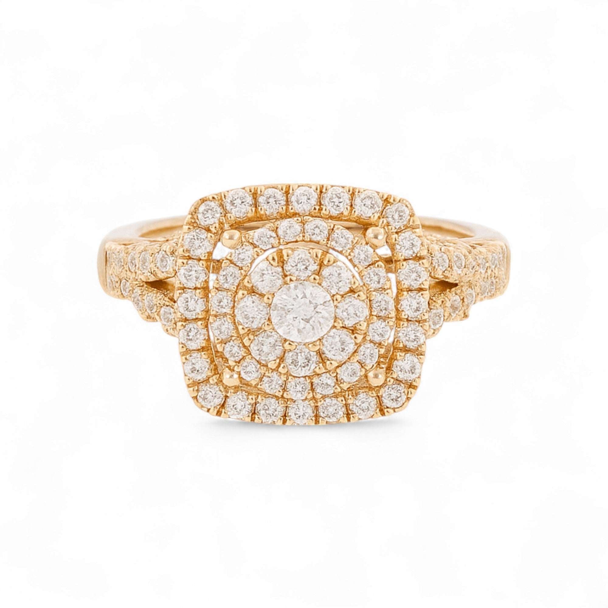 14K Yellow Gold Square Diamond Engagement Ring with 0.97Tw Round  Diamonds