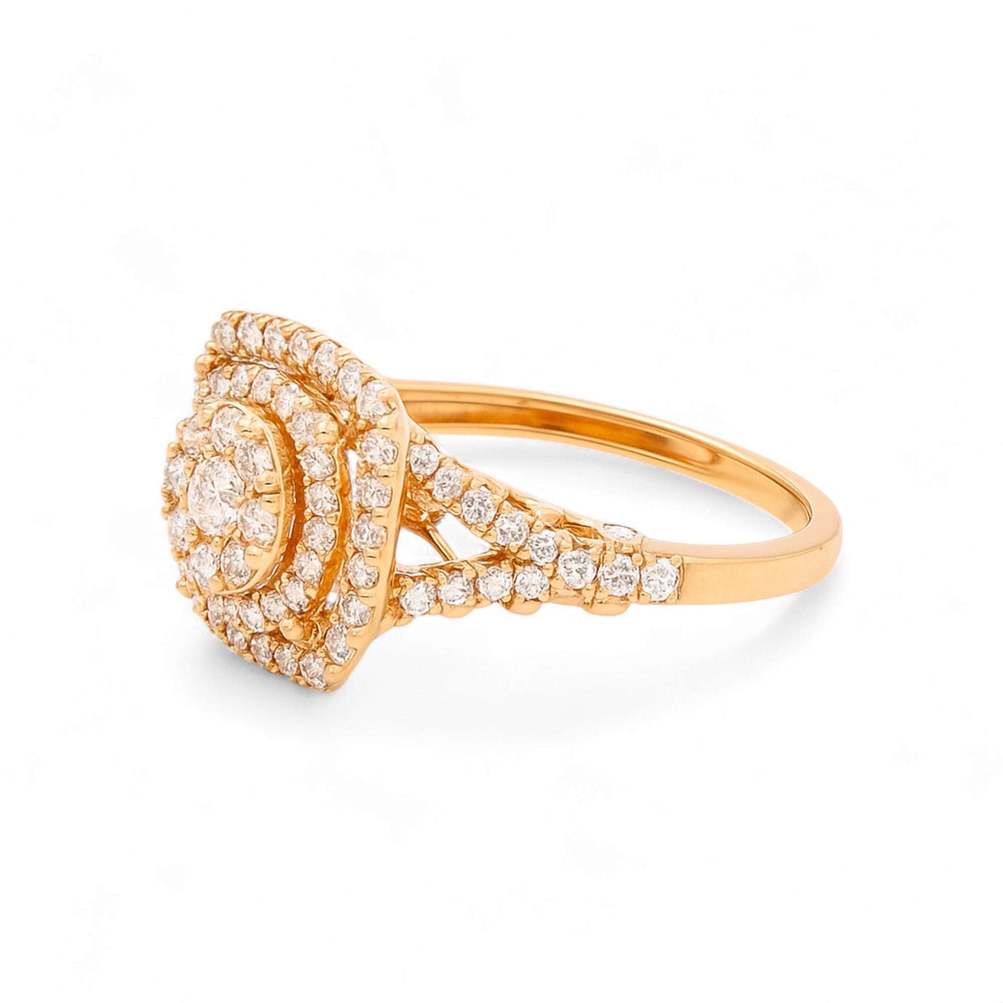 14K Yellow Gold Square Diamond Engagement Ring with 0.97Tw Round  Diamonds