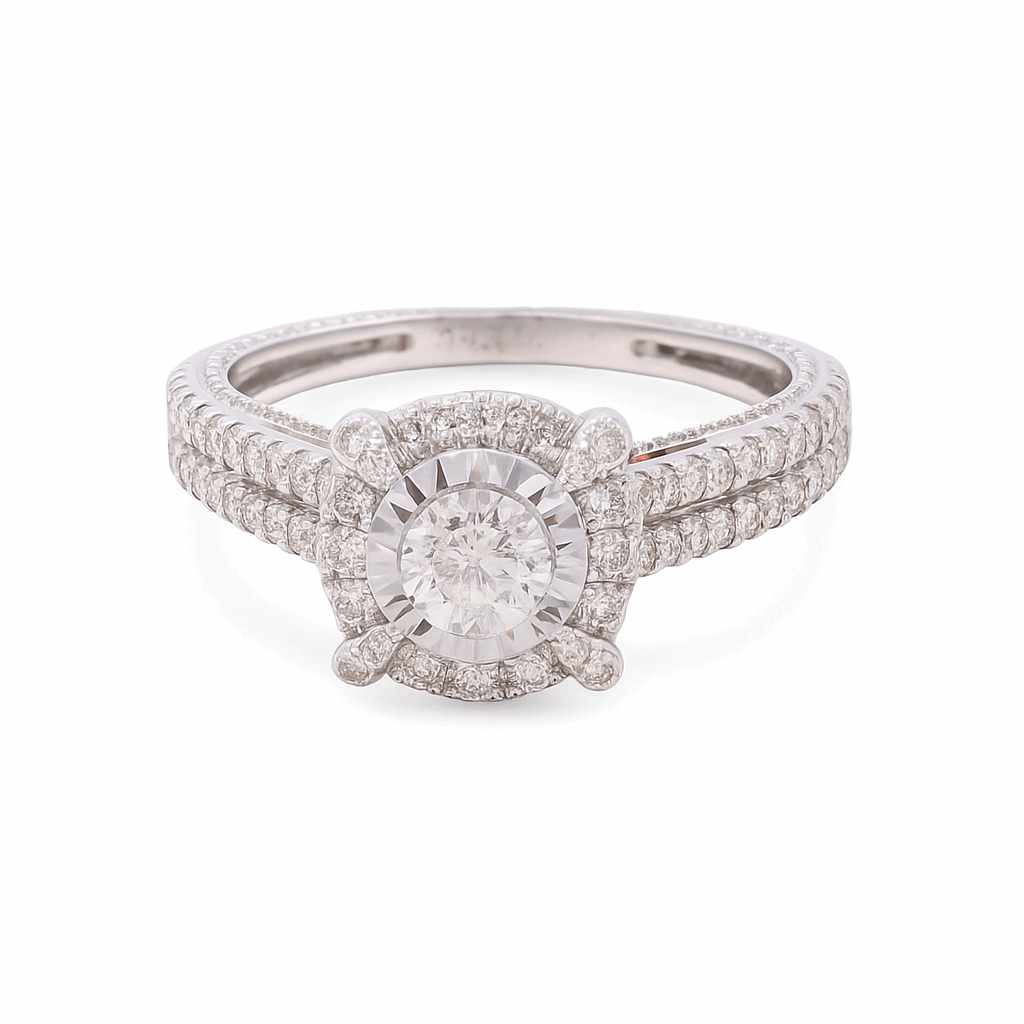 14K White Gold Round Diamond Engagement Ring with 1.00Tw Round  Diamonds