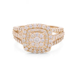 14K yellow Gold Square Diamond Engagement Ring with 1.25Tw  Round  Diamonds