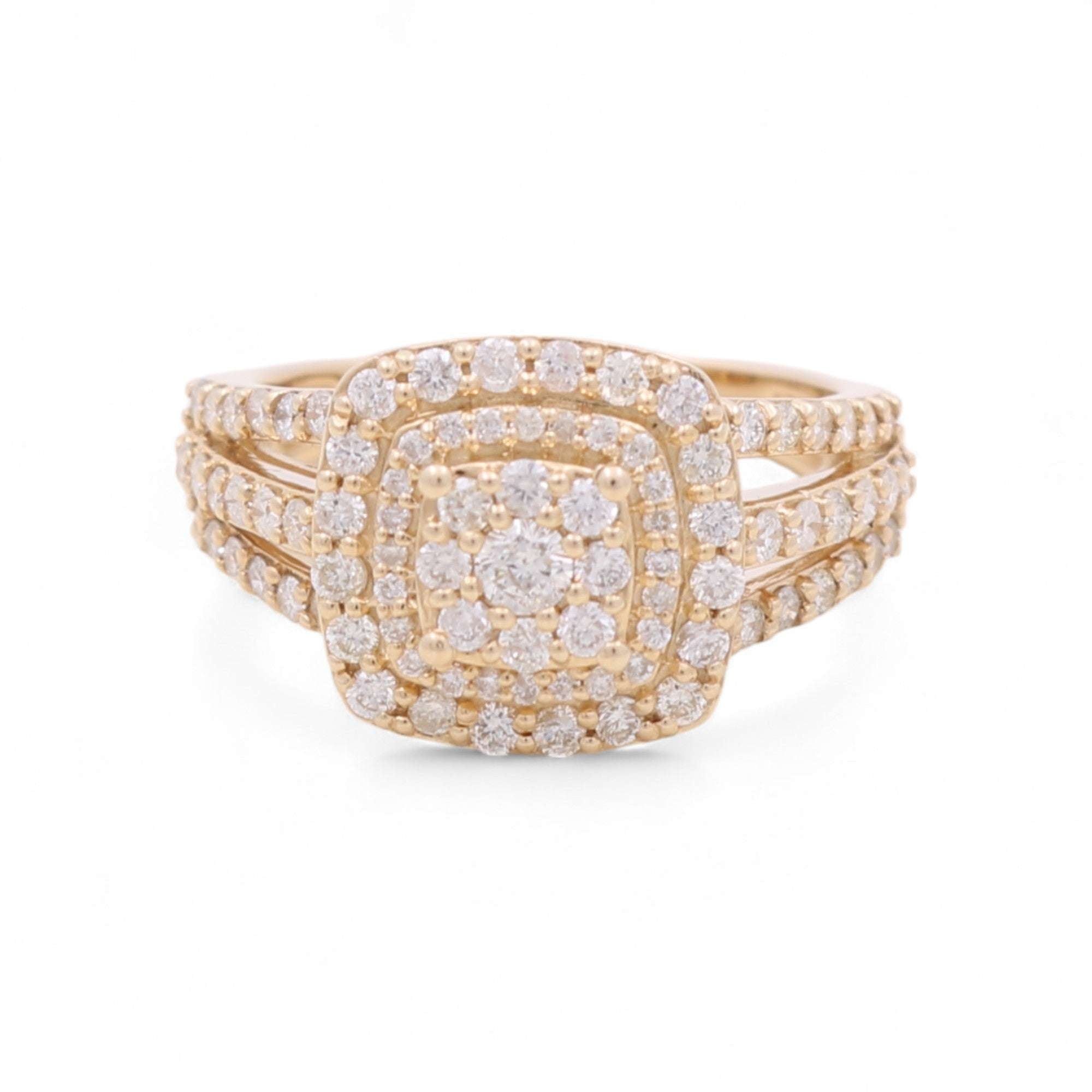 14K yellow Gold Square Diamond Engagement Ring with 1.25Tw  Round  Diamonds