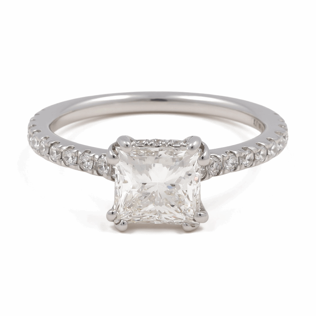 14K White Gold Princess Diamond Engagement Ring with 1.51Tw  Princess Diamonds and0.36Tw Round Diamonds