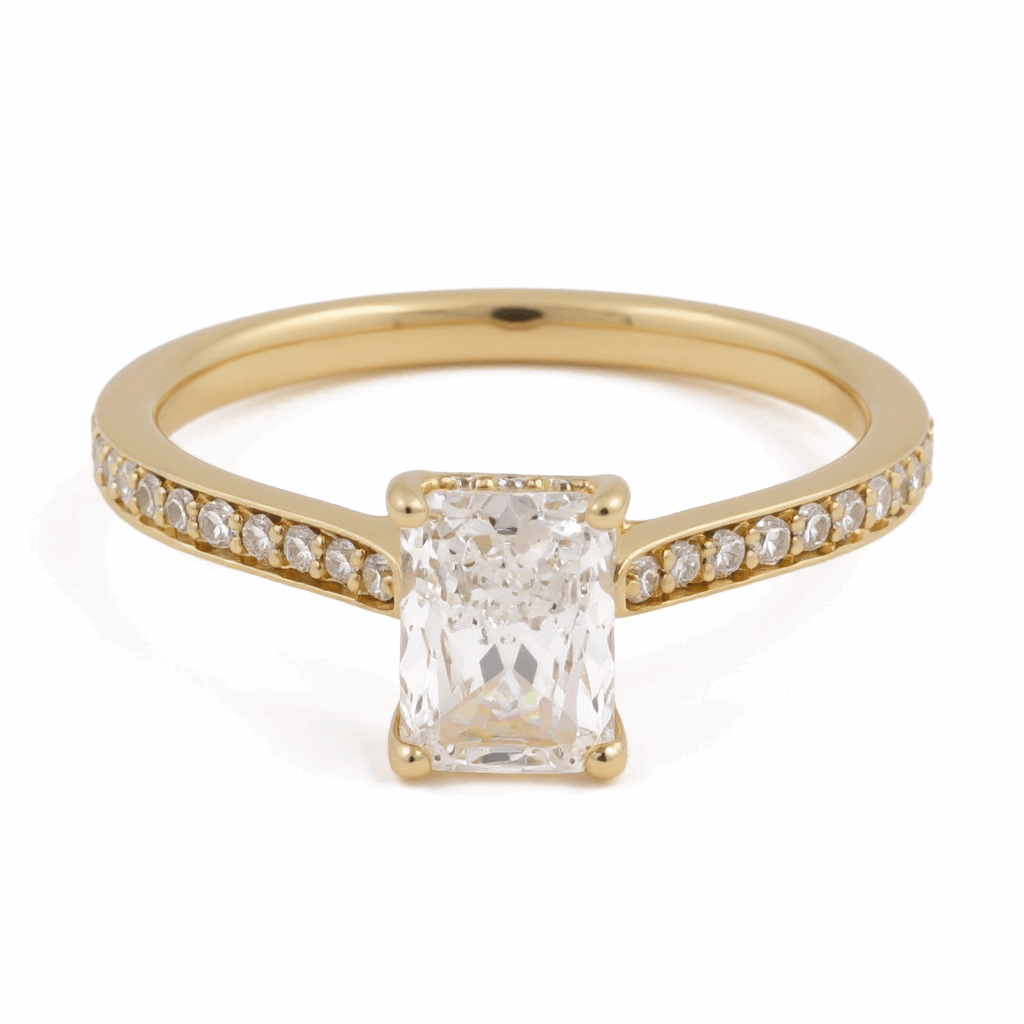 14K Yellow Gold Emerald Diamond Engagement Ring with 1.00Tw  Emerald Diamonds and 0.20Tw Round Diamonds