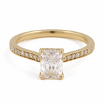 14K Yellow Gold Emerald Diamond Engagement Ring with 1.00Tw  Emerald Diamonds and 0.20Tw Round Diamonds