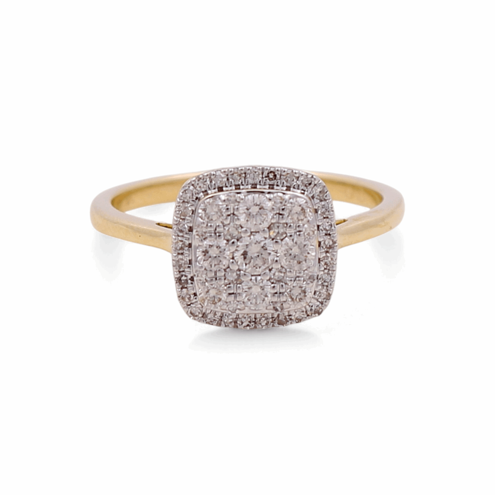 10K Yellow Gold Square Diamond Engagement Ring with 0.50Tw  Round Diamonds