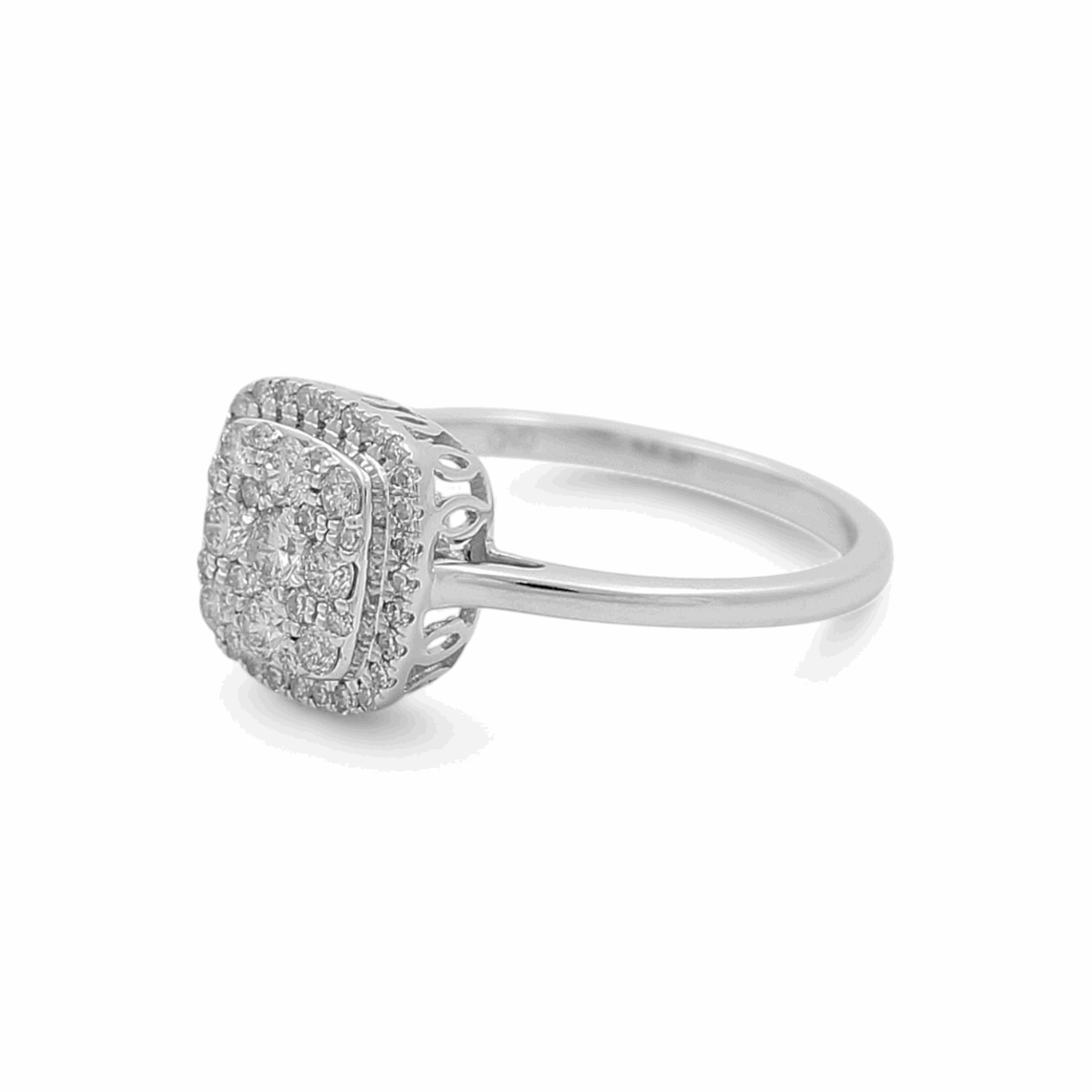 10K White Gold Square Diamond Engagement Ring with 0.50Tw  Round Diamonds