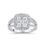 14K White Gold Square Diamond Engagement Ring with 1.69Tw Round Diamond