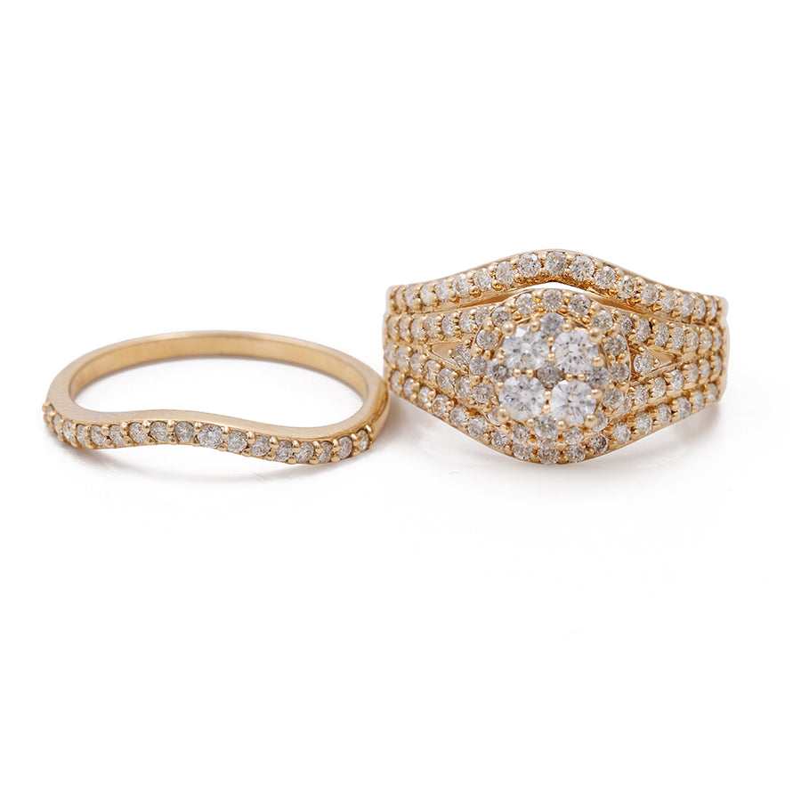 A Miral Jewelry 14K Yellow Gold Women's Contemporary Diamond Bridal Set with 1.69 TW Round Diamonds.