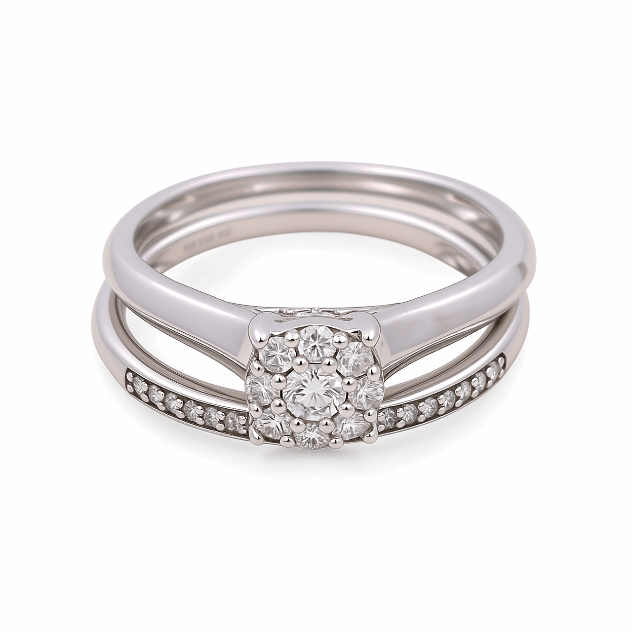 10K White Gold Cocktail Diamond Bridal Set Ring with 0.33Tw Round Diamonds