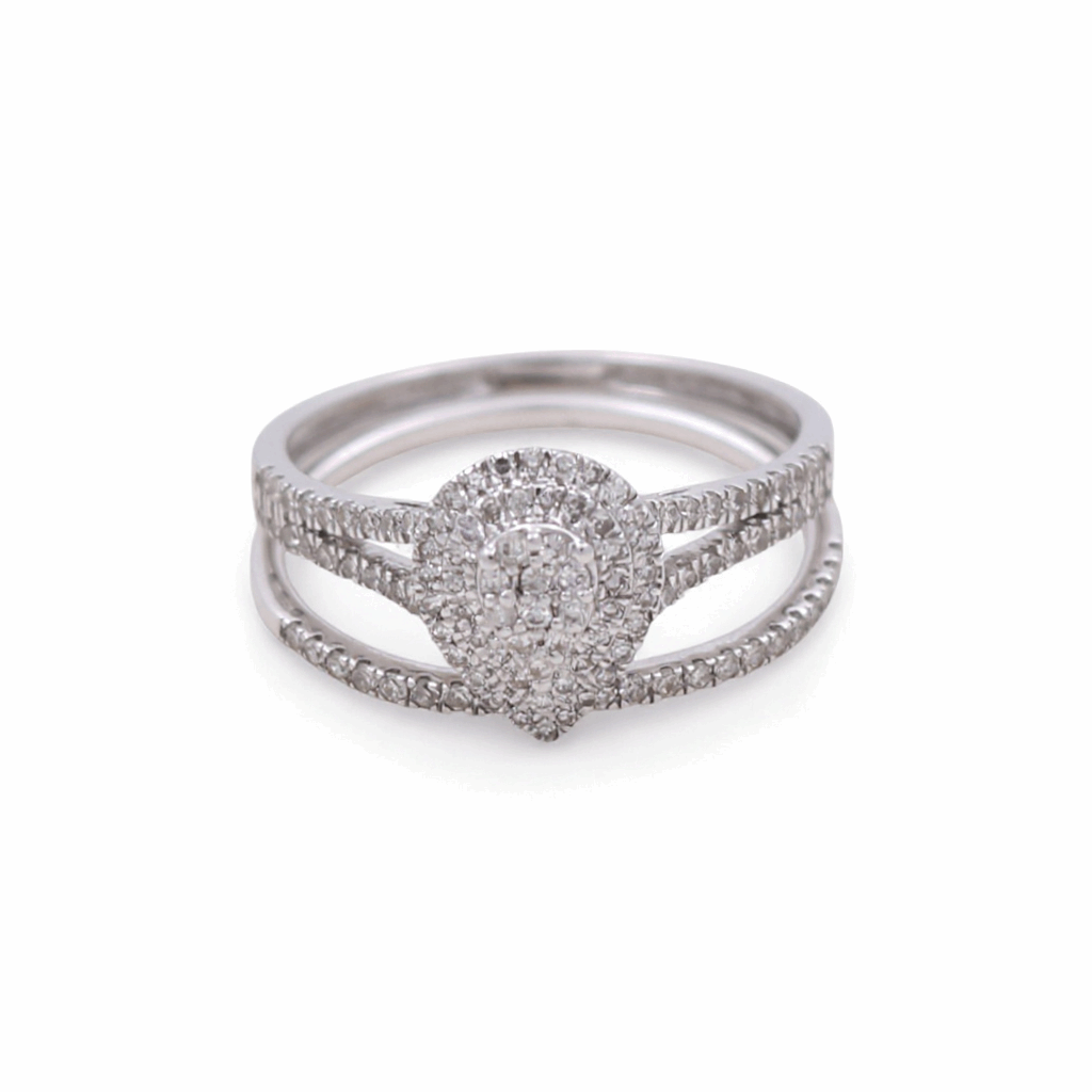 10K White Gold Pear Diamond Bridal Set Ring with 0.37Tw Round Diamonds