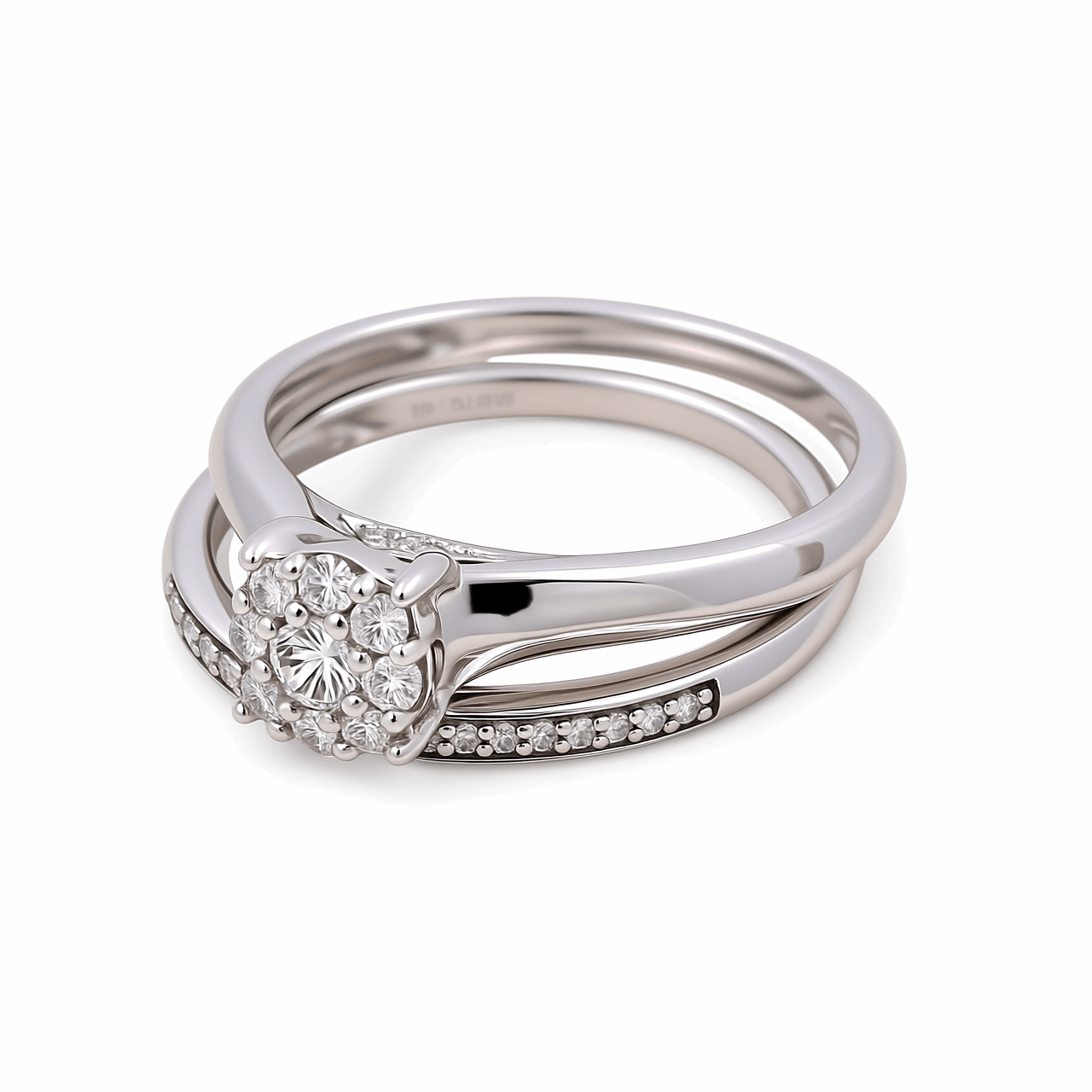 10K White Gold Cocktail Diamond Bridal Set Ring with 0.33Tw Round Diamonds