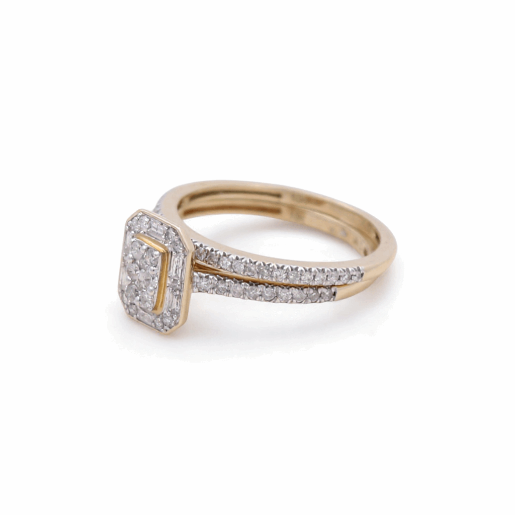 10K Yellow Gold Moderm Diamond Bridal Set Ring with 0.50Tw Baguette and Round Diamonds