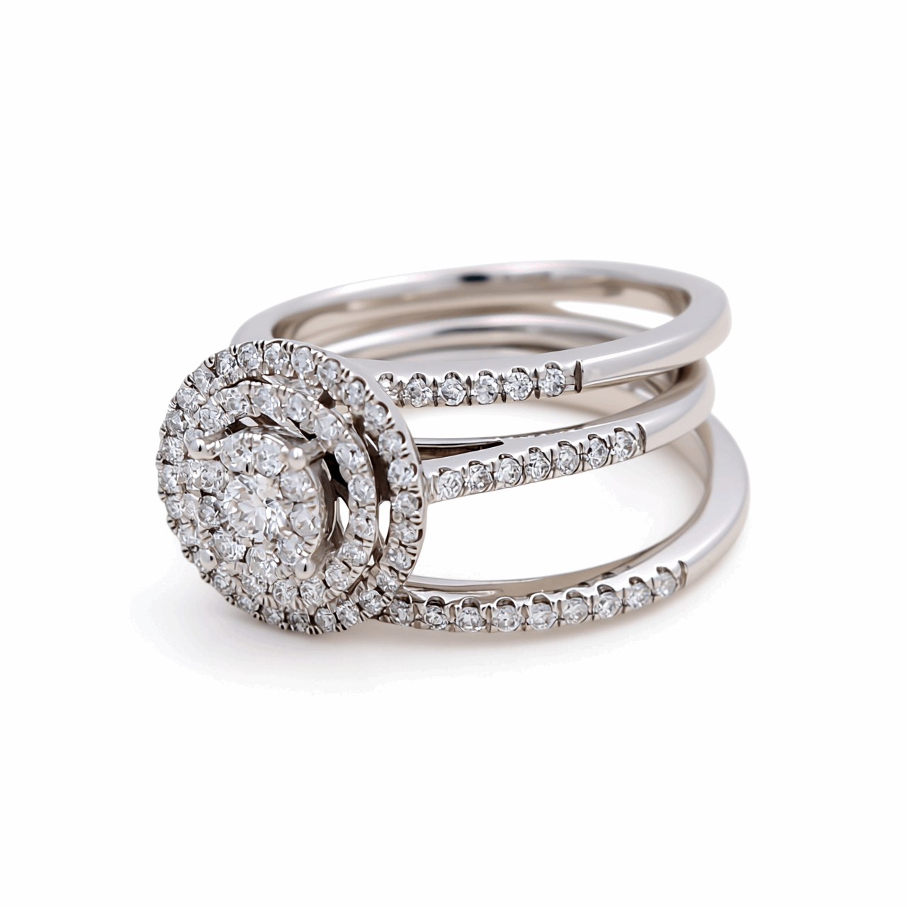14K White Gold Round Diamond Bridal Set Ring with 0.75Tw Round Diamonds