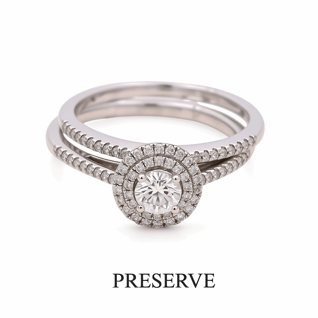 14K White Gold Round Diamond Bridal Set Ring with 0.50Tw Round Diamonds and 0.25Tw Round Diamonds