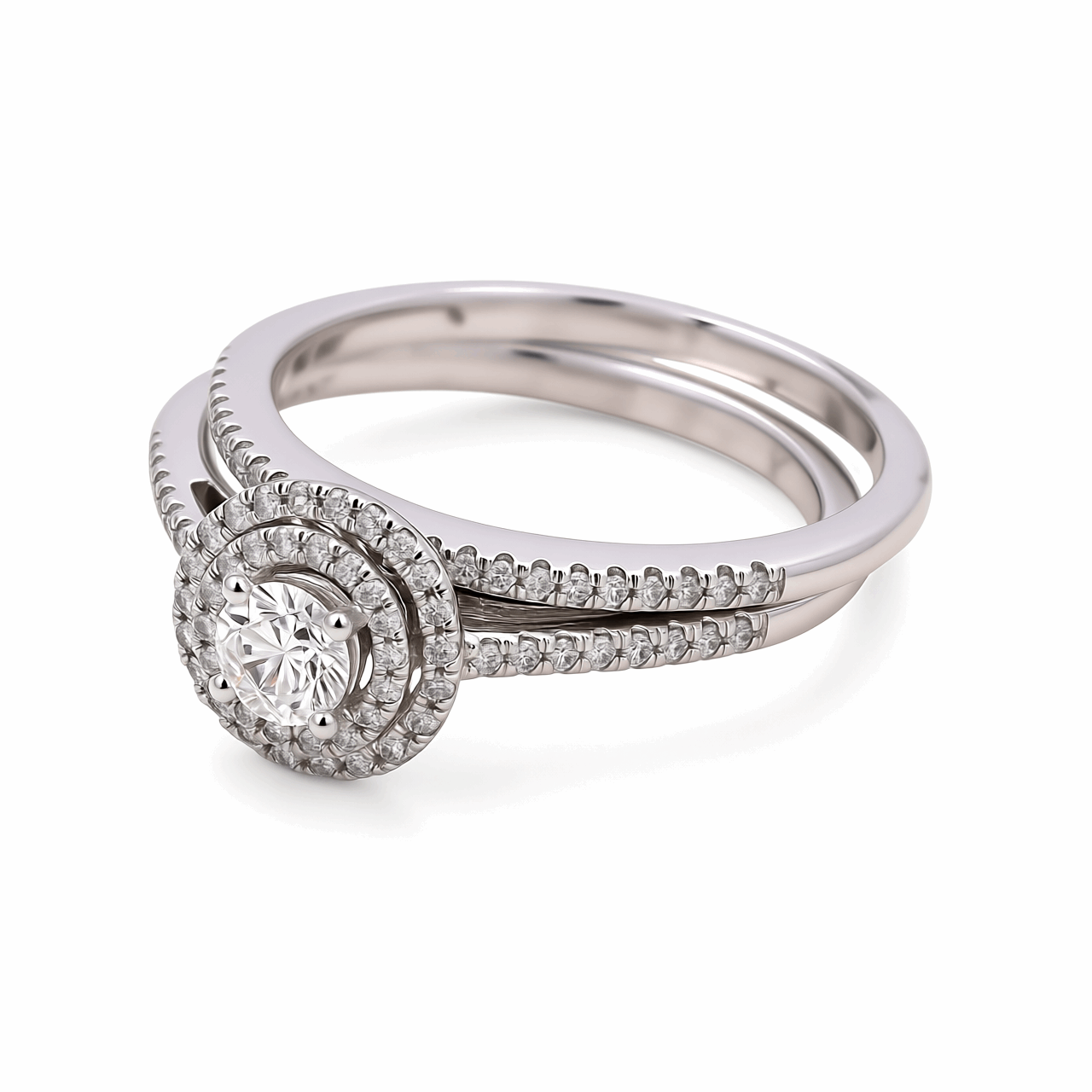 14K White Gold Round Diamond Bridal Set Ring with 0.50Tw Round Diamonds and 0.25Tw Round Diamonds