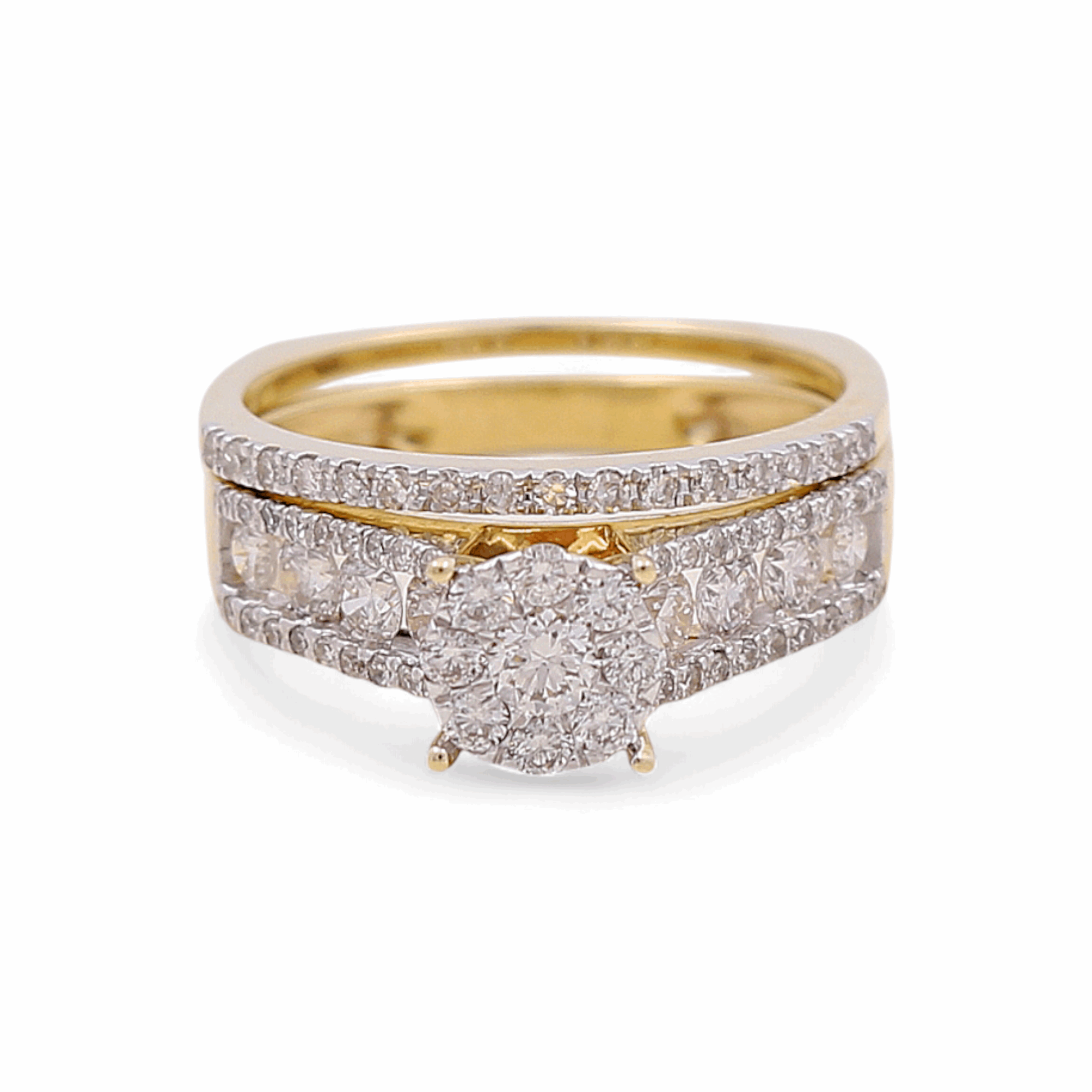 10K Yellow Gold Nicole Lds Diamond Bridal Set Ring with 1.00Tw  Round Diamonds