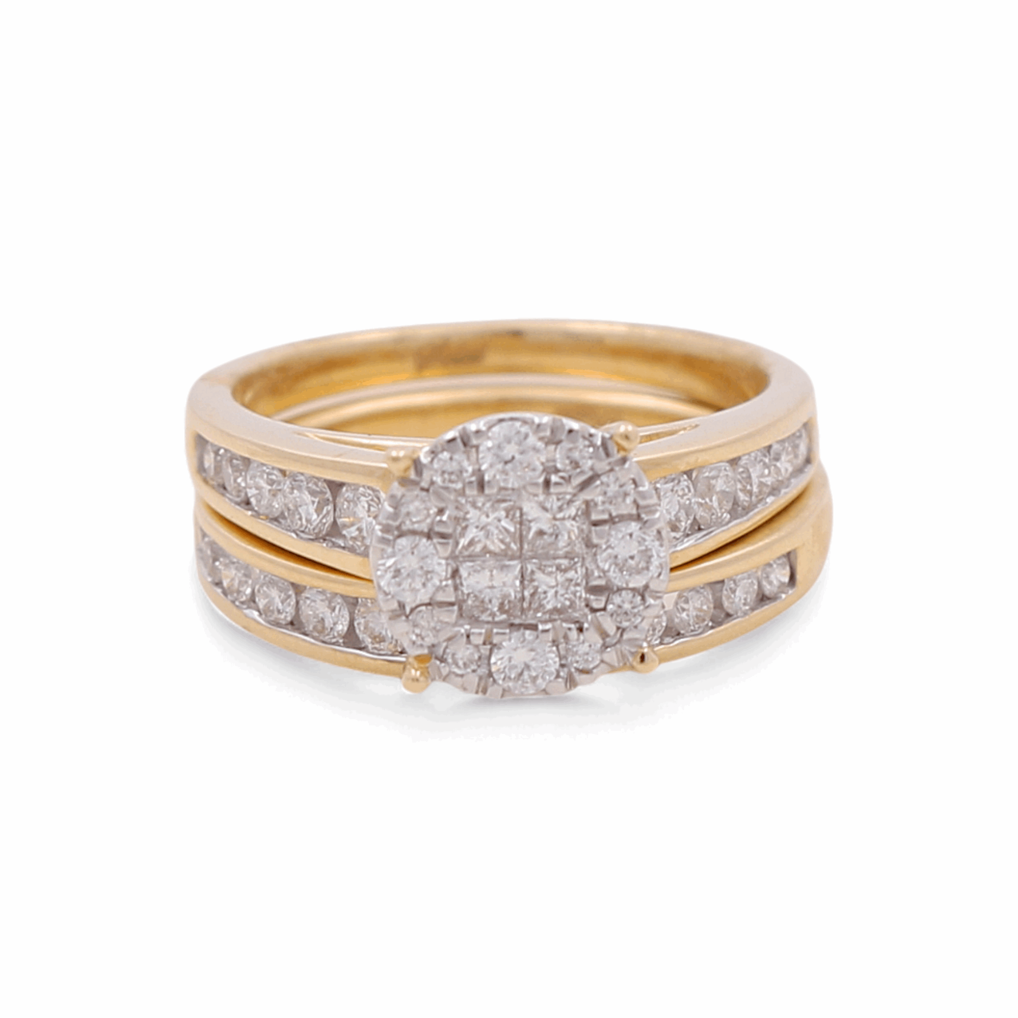 14K Yellow Gold Soleil Diamond Bridal Set Ring with 1.00Tw  Round Diamonds