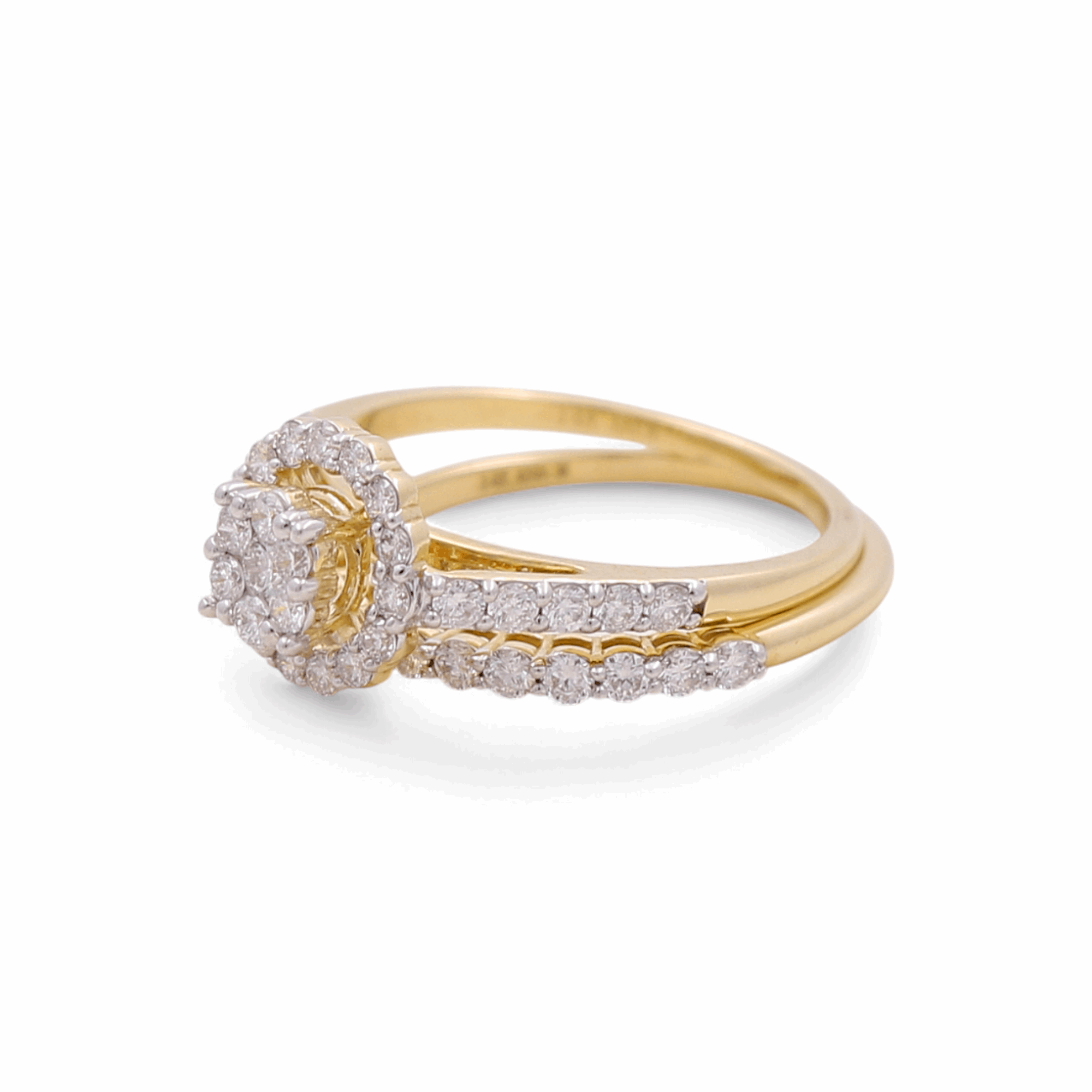 14K Yellow Gold Round Diamond Bridal Set Ring with 0.87Tw  Round Diamonds