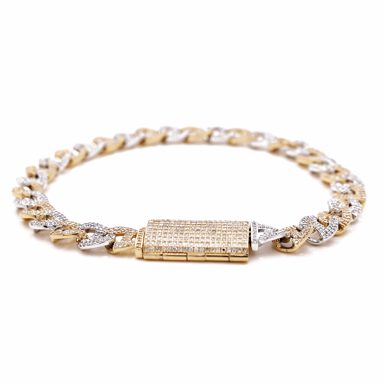 10K Men's Two Tone White/Yellow Marine Diamond Bracelet with 4.00 Tw Round Diamonds - Miral Jewelry