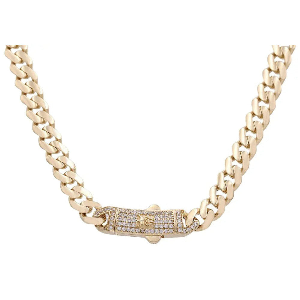 10K Yellow Gold Cuban Link Chain with CZ Clasp 7mm, 24in, 28.6 g