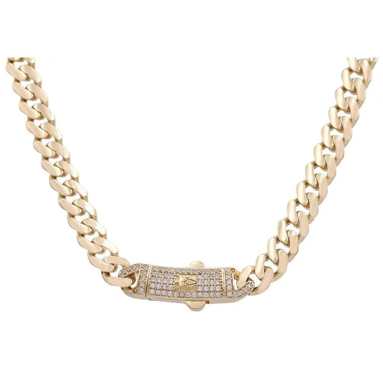 10K Yellow Gold Cuban Link Chain with CZ Clasp 7mm, 24in, 28.6 g