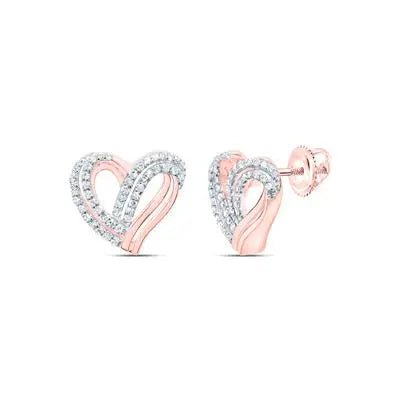 10K Rose Gold Heart Earrings with 0.33Tw Round Diamonds - Miral Jewelry