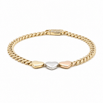 10K Tri Color Gold Monaco with 3 Hearts Link Bracelet Women's - Miral Jewelry