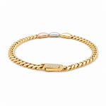 10K Tri Color Gold Monaco with 3 Hearts Link Bracelet Women's - Miral Jewelry