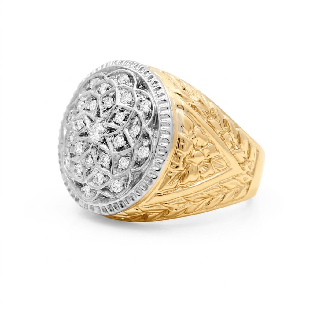 10K Two-Tone Gold Men's Rosette Dome Diamond Ring 0.60 ct tw – view 2
