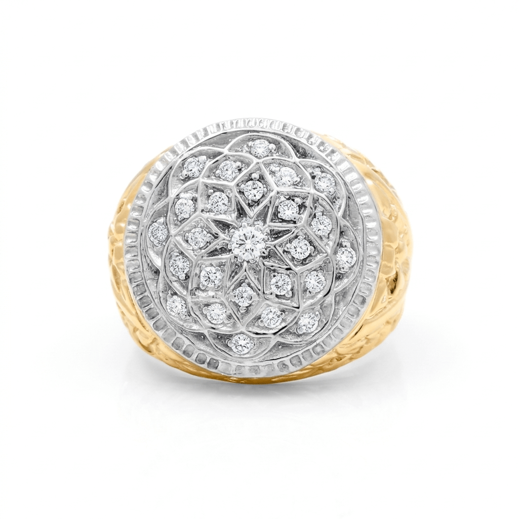 10K Two-Tone Gold Men's Rosette Dome Diamond Ring 0.60 ct tw