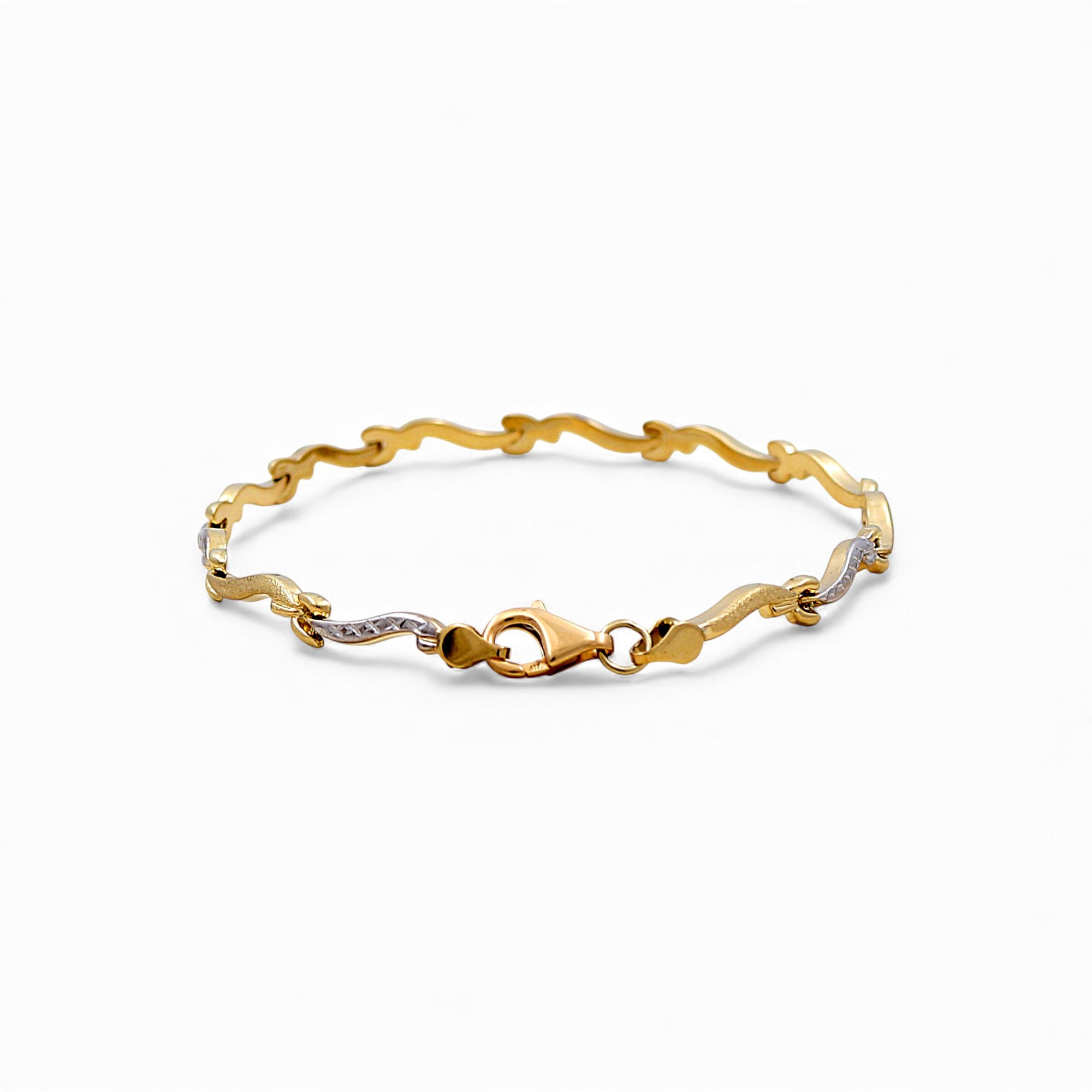 10K Two Tone White/Yellow Fancy Link Women's Bracelet - Miral Jewelry