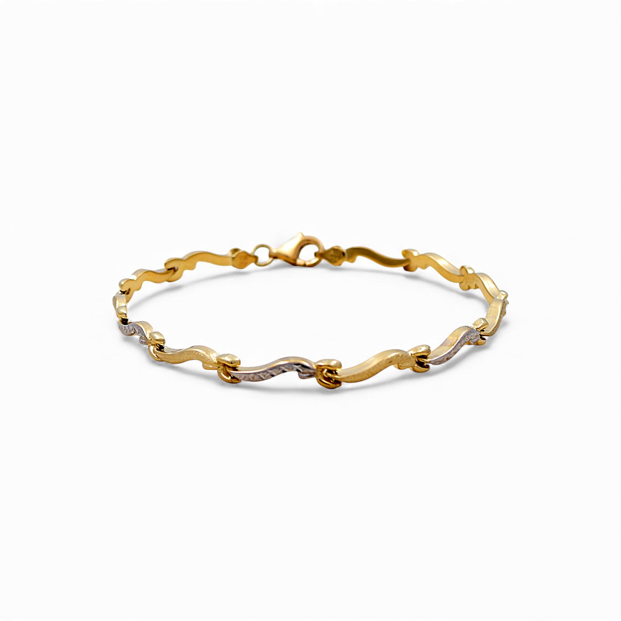 10K Two Tone White/Yellow Fancy Link Women's Bracelet - Miral Jewelry