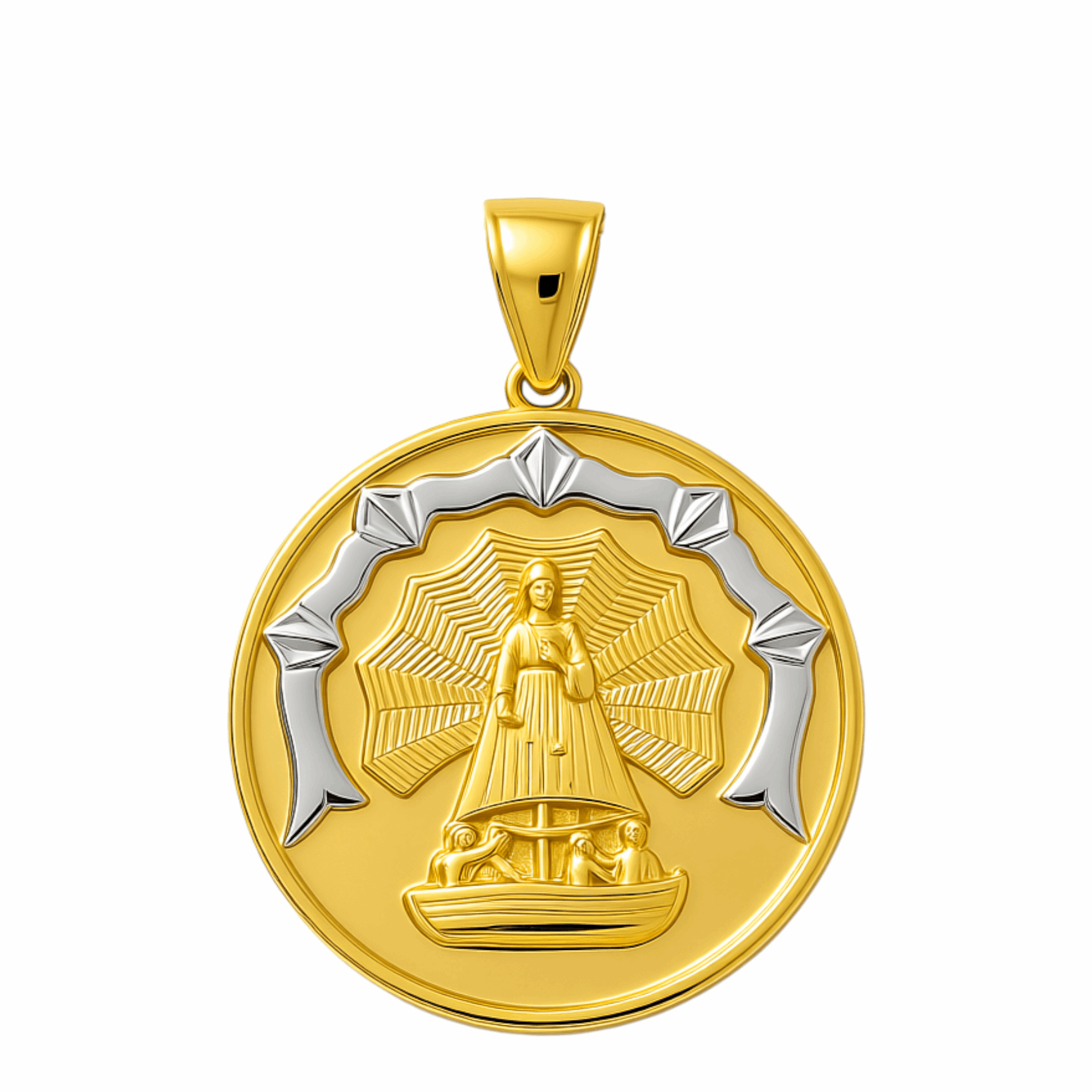 10K Two-Tone Gold Caridad del Cobre Round Medal Pendant 1.9 g