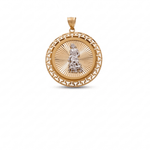 10K Two Tone White/Yellow Gold Diamond Cut San Lazaro Medal Pendant - Miral Jewelry