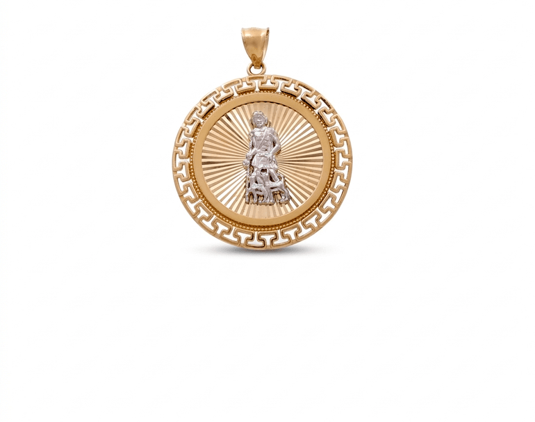 10K Two Tone White/Yellow Gold Diamond Cut San Lazaro Medal Pendant - Miral Jewelry