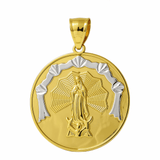 10K Two Tone White/Yellow Gold Guadalupe Medal Unisex Pendant - Miral Jewelry