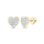 10K Two Tone White/Yellow Gold Heart Diamond Earrings with 0.05Tw Round Diamonds - Miral Jewelry