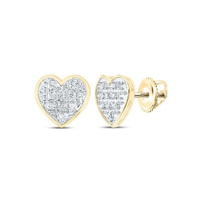 10K Two Tone White/Yellow Gold Heart Diamond Earrings with 0.05Tw Round Diamonds - Miral Jewelry