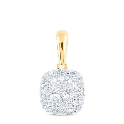 10k Two Tone White/Yellow Gold Square Women's Pendant with 0.37Tw Round Diamond - Miral Jewelry