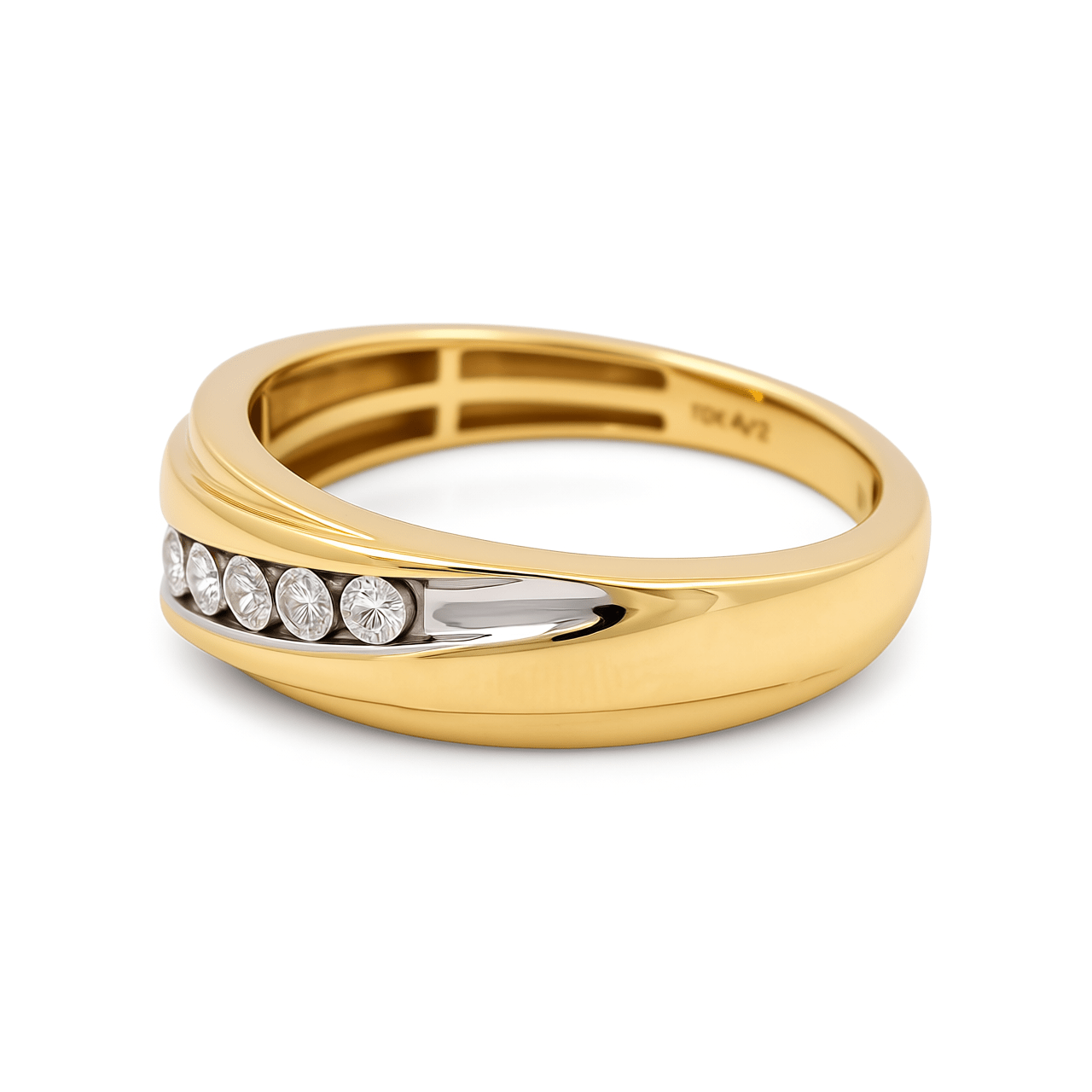 10K Two Tone White/Yellow Gold Wedding Band with 0.10Tw Round Diamonds - Miral Jewelry