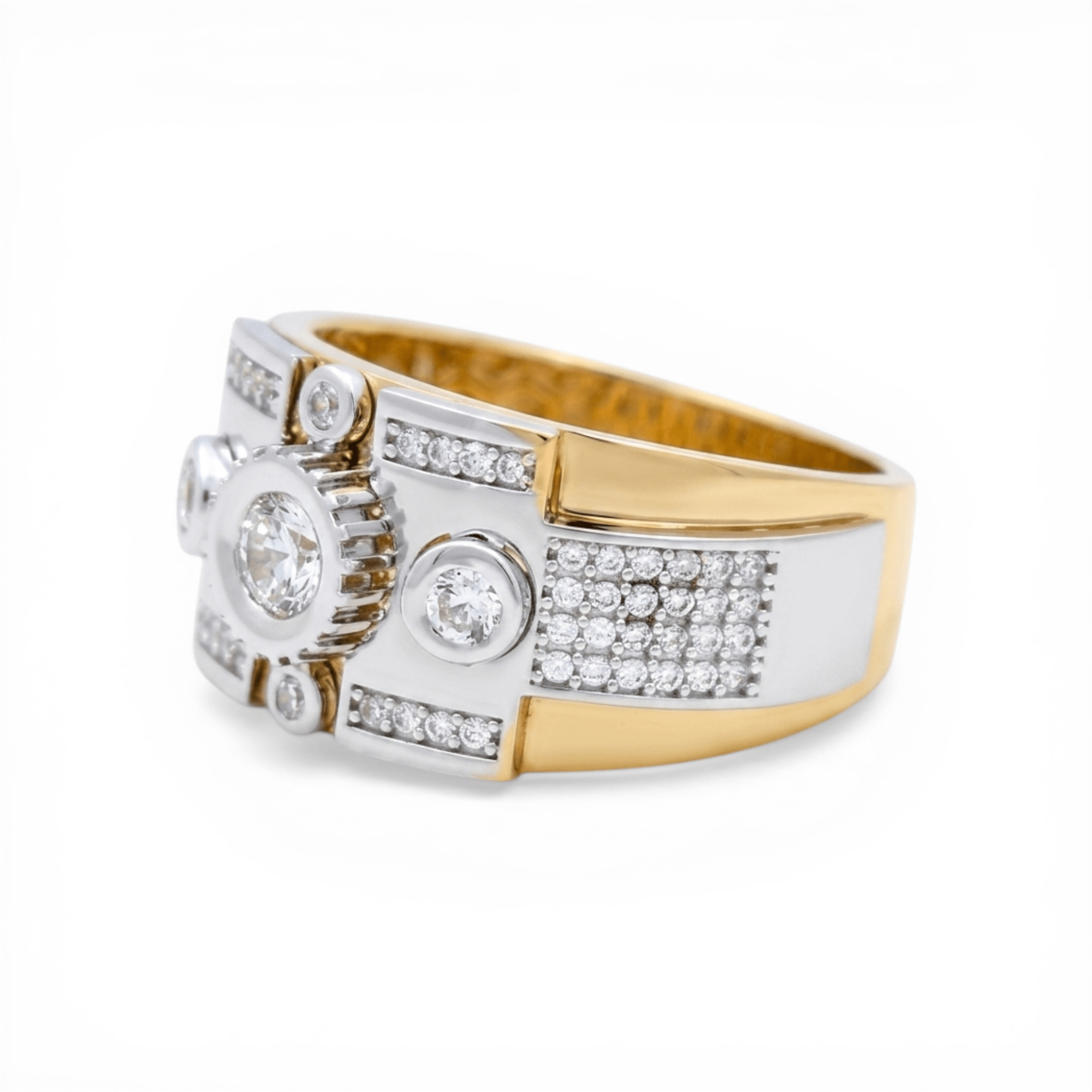 10k Two Tone White/Yellow Gold with Cz Fashion Men's Ring - Miral Jewelry