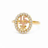 10K Two Tone Yellow/Rose Gold 15 with Cz Fashion Women's Ring - Miral Jewelry